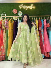 Bollywood Indian Pakistani Ethnic Party Wear Women Soft Pure Organza Dress With Dupatta