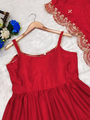 Bollywood, indisch, pakistanisch, ethnisch, Partykleidung, weiches Anarkali-Kleid aus reiner roter Seide