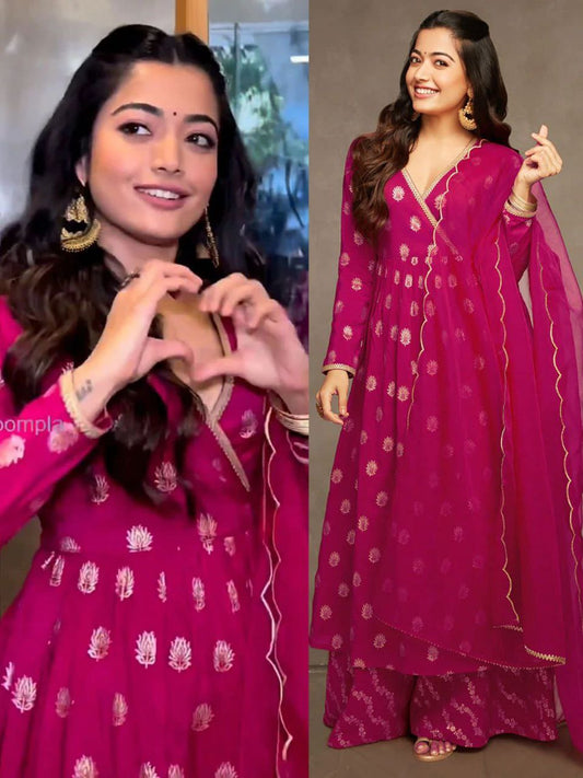 Bollywood Indische Pakistanische Ethnische Party Tragen Weicher Reiner Georgette Rosa Anzug Anarkali Kleid