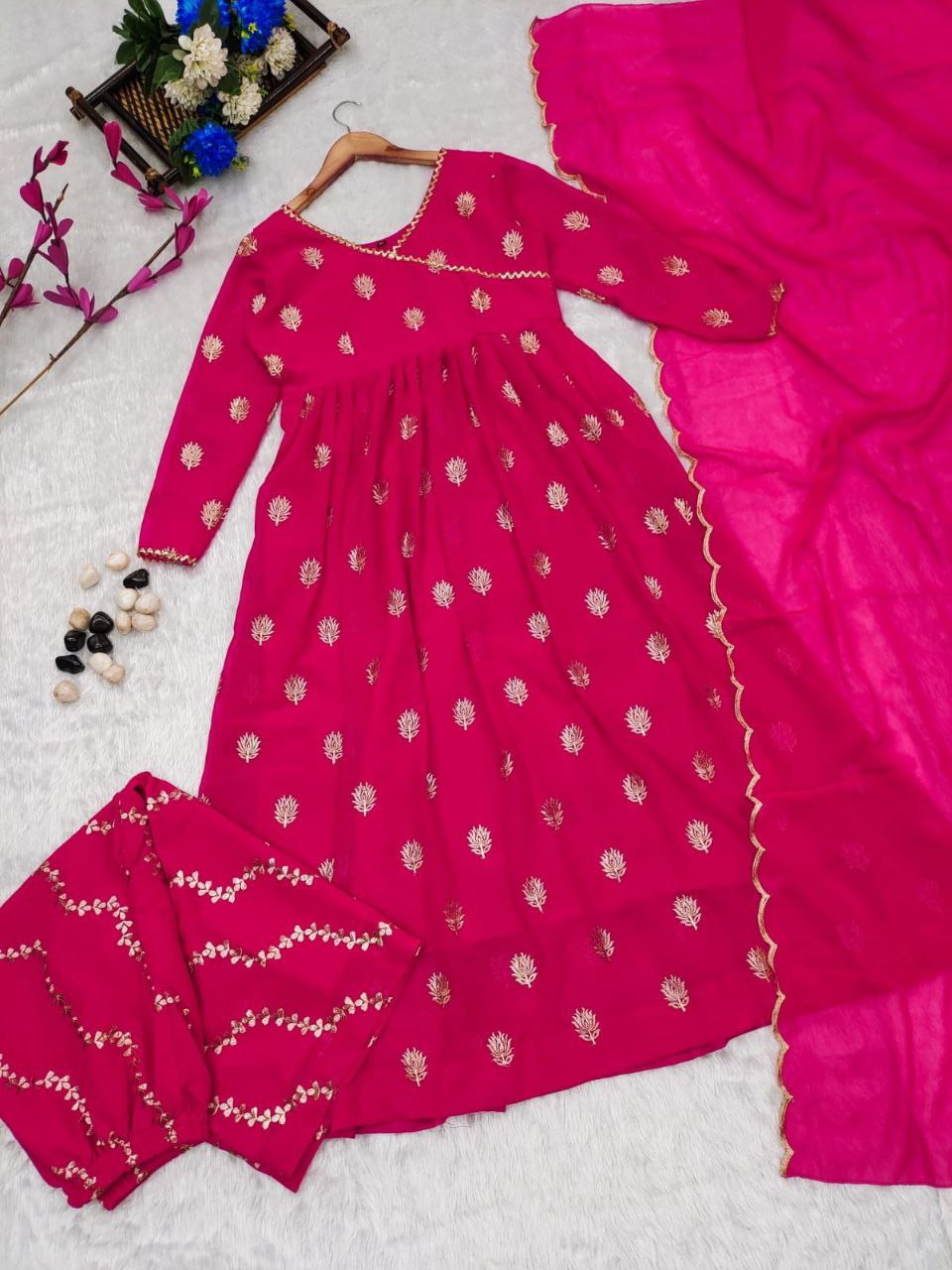 Bollywood Indische Pakistanische Ethnische Party Tragen Weicher Reiner Georgette Rosa Anzug Anarkali Kleid