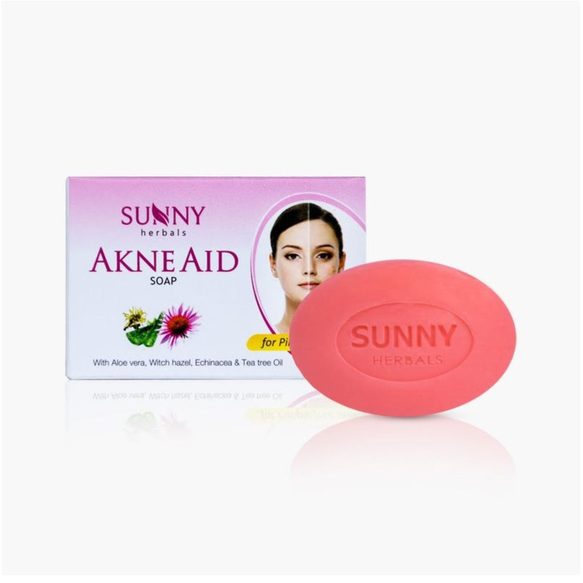 Bakson's Sunny Herbals Akne Aid mit Echinacea, Teebaumöl, Hamamelis, Berberis Aqu &amp; Aloe Vera für pickelfreie Hautpflegeseife, 75 g