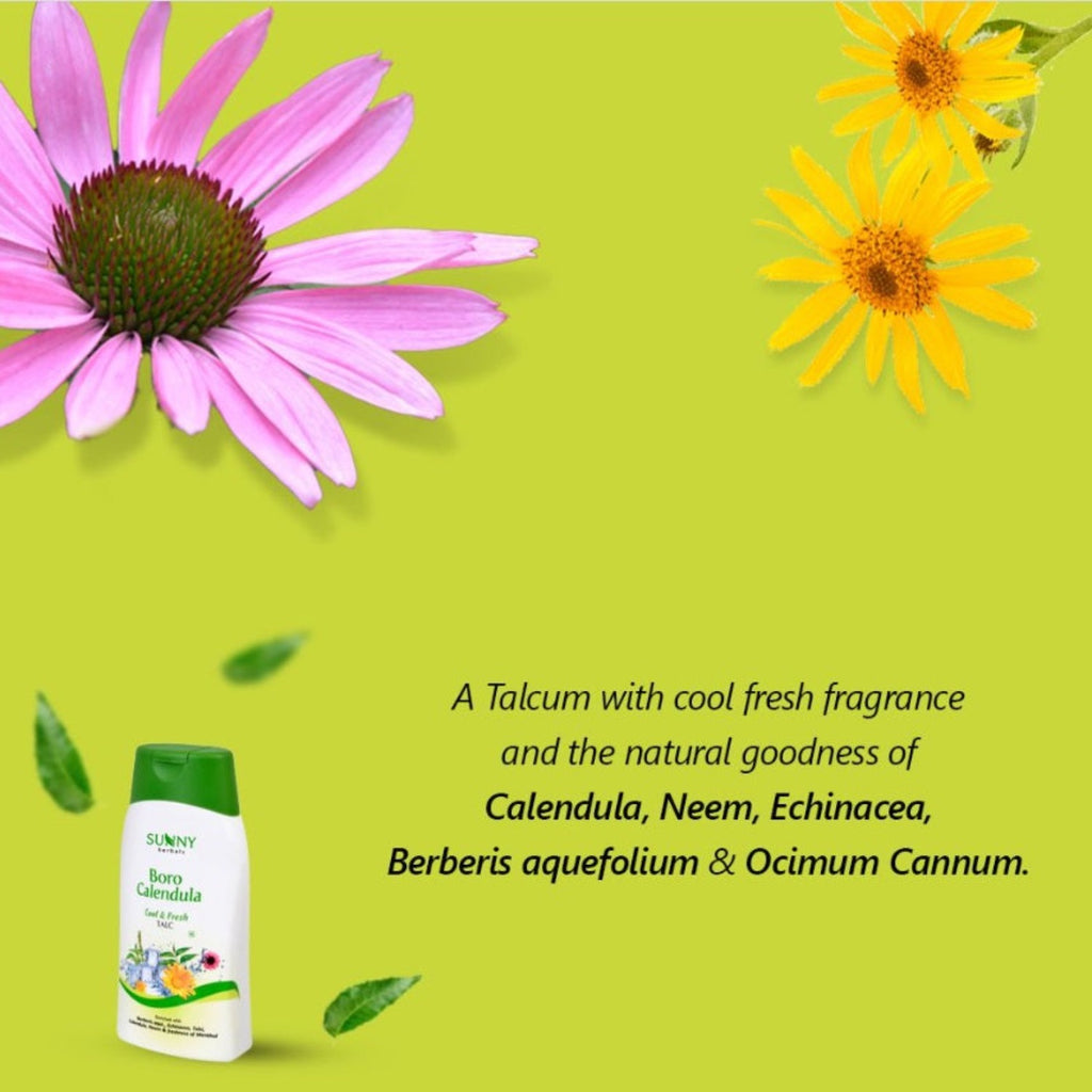Bakson's Sunny Herbals Boro Calendula Cool & Fresh Talc For Lingering Freshness Talcum Powder 100gm