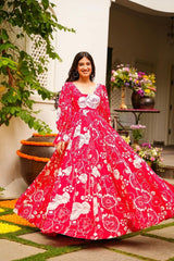 Bollywood Indische Pakistanische Ethnische Party Tragen Weiche Reine Rot Chinnon Maxi Kleid