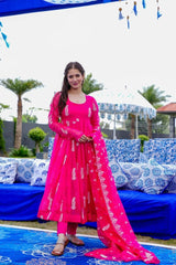 Bollywood Indian Pakistani Ethnic Party Wear Soft Pure Cathonic Georgette Pink Rani Kerry Suit Set Dress