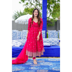 Bollywood Indische Pakistanische Ethno Party Wear Weiches reines Georgette-Kleid in Hot Pink Glitzeranzug-Set