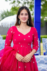 Bollywood Indische Pakistanische Ethno Party Wear Weiches reines Georgette-Kleid in Hot Pink Glitzeranzug-Set