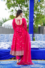 Bollywood Indian Pakistani Ethnic Party Wear Soft Pure Blooming Georgette Hot Pink Sparkle Suit Set Dress