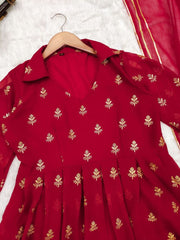 Bollywood Indische Pakistanische Ethnische Party Tragen Weiche Reine Rote Georgette Anzug Set Kleid