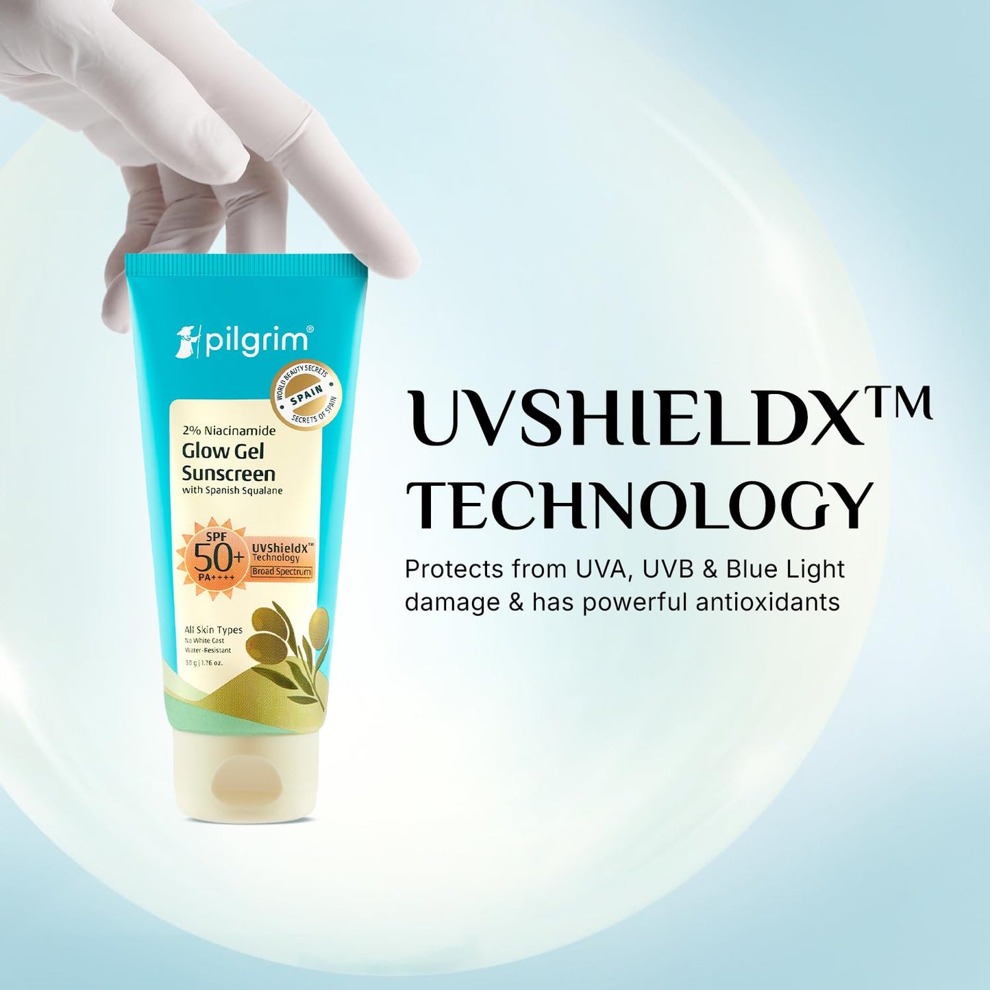 Pilgrim Cosmetics 2% Niacinamide Glow Gel Sunscreen SPF 50+ PA+++ 50g