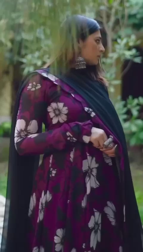 Болливудская индийская пакистанская этническая праздничная одежда для женщин мягкий чистый жоржеттовый винный цветочный костюм платье Анаркали