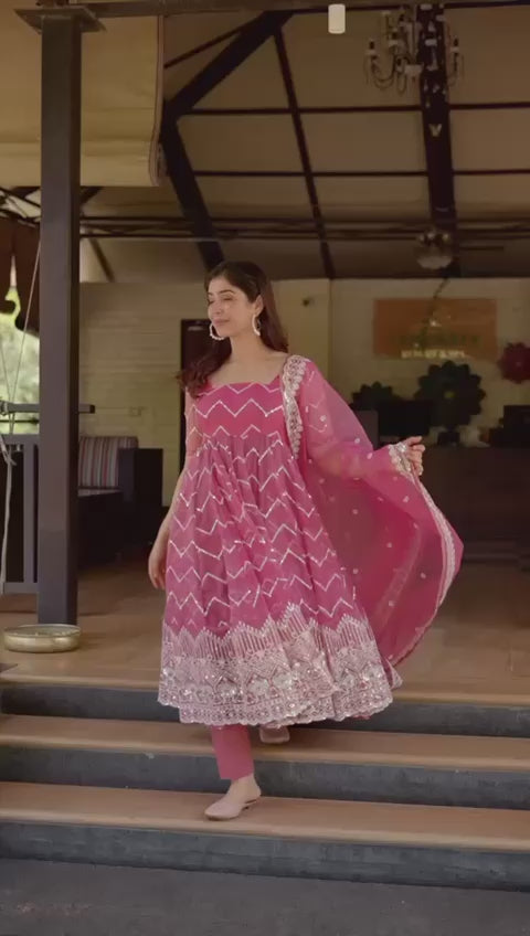 Bollywood Indische Pakistanische Ethnische Party Tragen Frauen Weiche Reine Organza Rosa Anzug Set Kleid