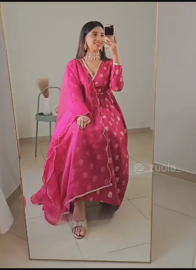 Bollywood Indische Pakistanische Ethnische Party Tragen Weicher Reiner Georgette Rosa Anzug Anarkali Kleid
