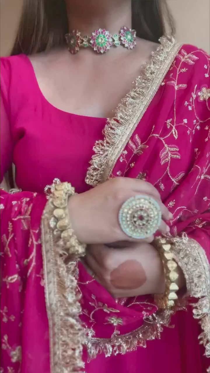Bollywood Indische Pakistanische Ethno Party Wear Weicher reiner blühender Georgette Regal Rani Anzug Anarkali Kleid
