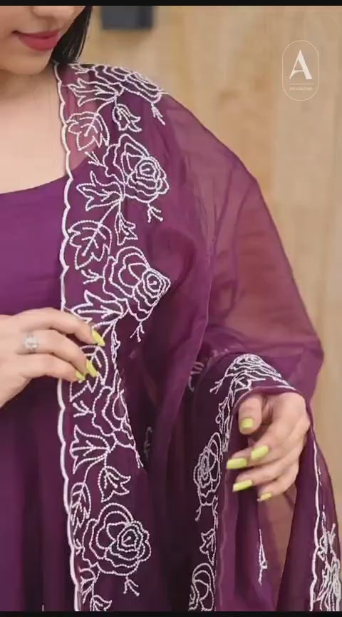 Bollywood Indische Pakistanische Frauen Ethnische Party Tragen Weiche Reine Georgette Wein Rubin Anzug Kleid