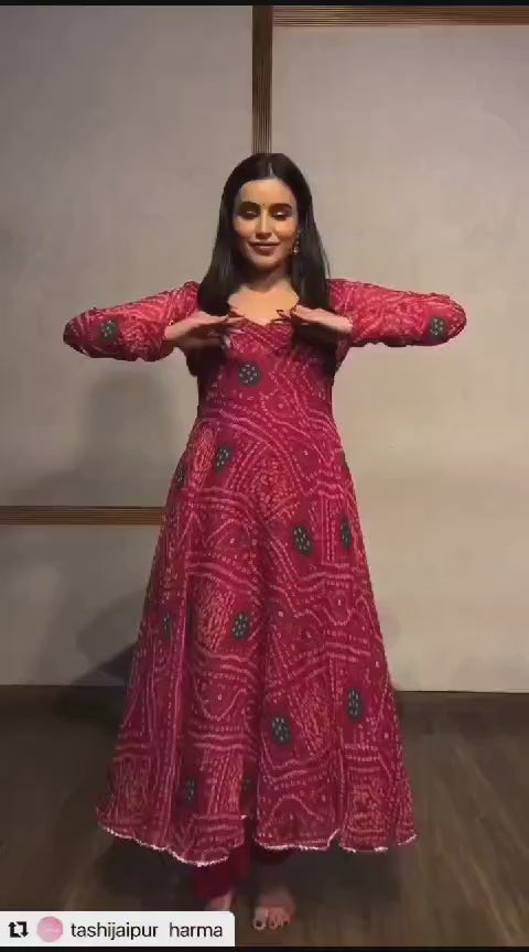 Bollywood, indisch, pakistanisch, ethnisch, Partykleidung, weich, reines Georgette-Kunstleder, Anarkali, Rani Bandhani, Anzugkleid