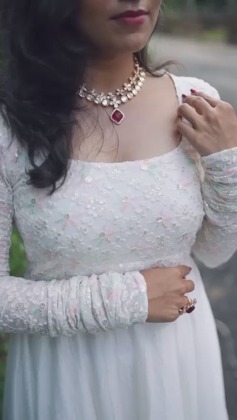 Болливудское индийское пакистанское этническое праздничное платье, женское мягкое чистое жоржеттовое платье белого цвета с полной вышивкой