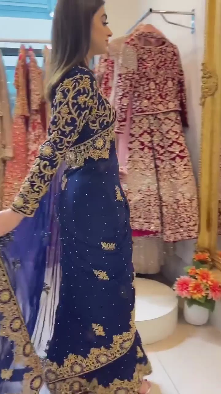 Bollywood, indische, pakistanische, ethnische Partykleidung, weicher reiner Georgette-Sari für Damen und Mädchen