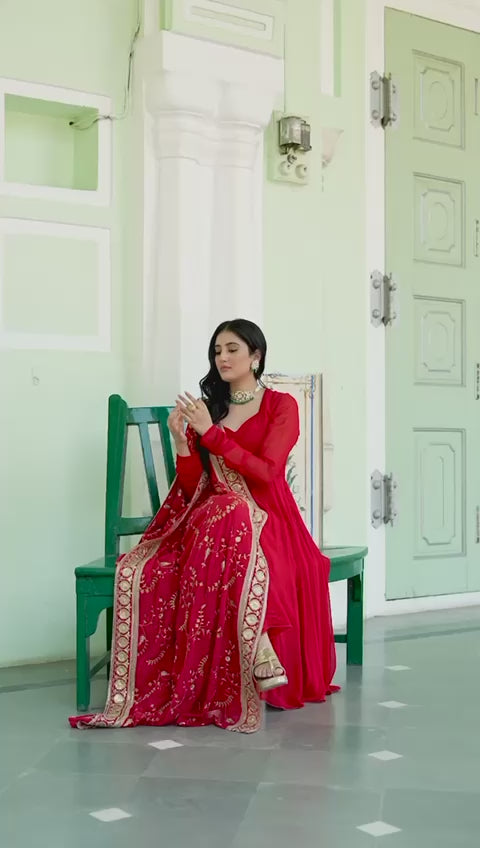 Болливудская индийская пакистанская этническая праздничная одежда для женщин мягкий чистый жоржет красный костюм комплект с платьем Dupatta
