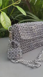 Women  Luxurious Leopard Beaded Bag * Metal Chain  * 8mm Crystal Gray in Color * With Mini Purse Charm Also