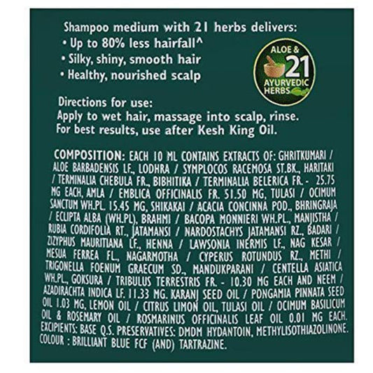 Emami Ayurvedic Kesh King Ayurvedisches Anti-Haarausfall-Shampoo Reduziert Haarausfall. 21 natürliche Inhaltsstoffe, kein Paraben und kein Silizium. Mit der Güte von Aloe Vera, Bhringraja und Amla für seidig glänzenden Glanz