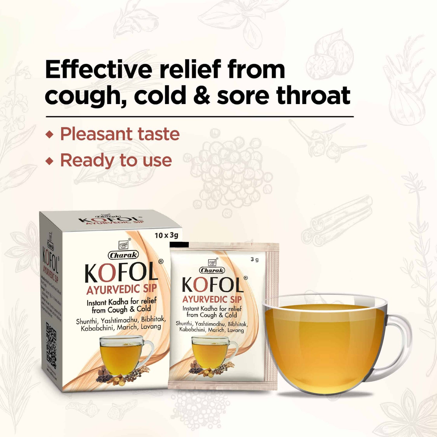 Charak Kofol Ayurvedic Sip Instant Kadha Powder 10 X 3g