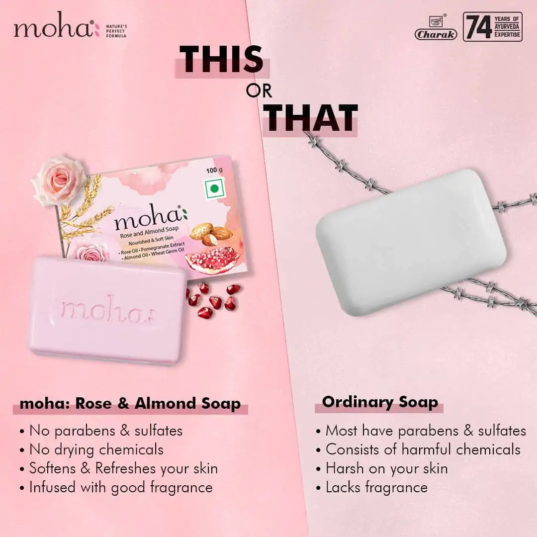 Moha Cosmetics Multi Herbal,Rose & Almond & Scrub Soap Trio Pack Combo