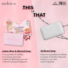 Moha Cosmetics Multi Herbal,Rose & Almond & Scrub Soap Trio Pack Combo