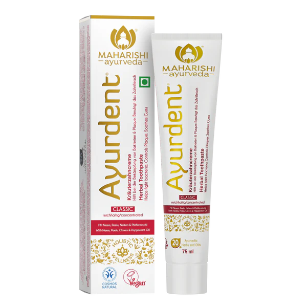 Maharishi Ayurveda Ayurdent Classic Toothpaste with 1 Pack Free Copper Tongue Cleaner Saliva Balancing Formula 75ml