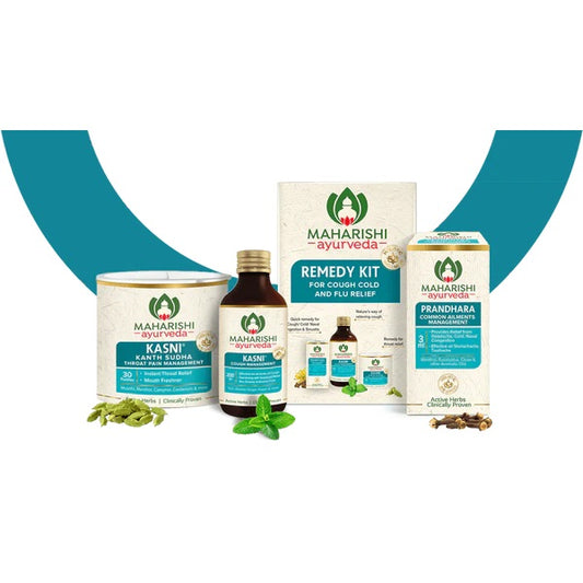 Maharishi Ayurveda Remedy Kit (Kasni Syrup 50ml,Prandhara 3ml & Kasni Kanth Sudha 30 Pastilles)