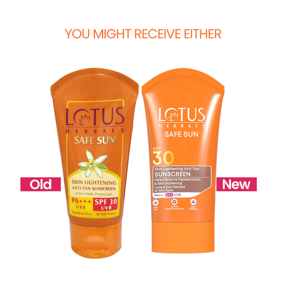 Lotus Herbals Cosmetics SAFE SUN Skin Lightening SUNSCREEN SPF-30 50g Pack Of 2