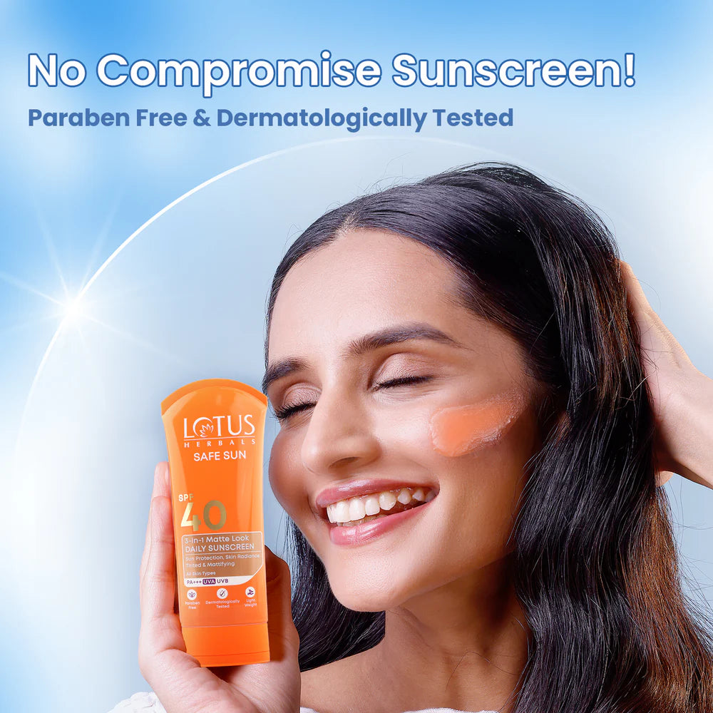 Lotus Herbals Cosmetics Safe Sun 3 In 1 Matte-Look Daily Sunscreen SPF 40 PA+++