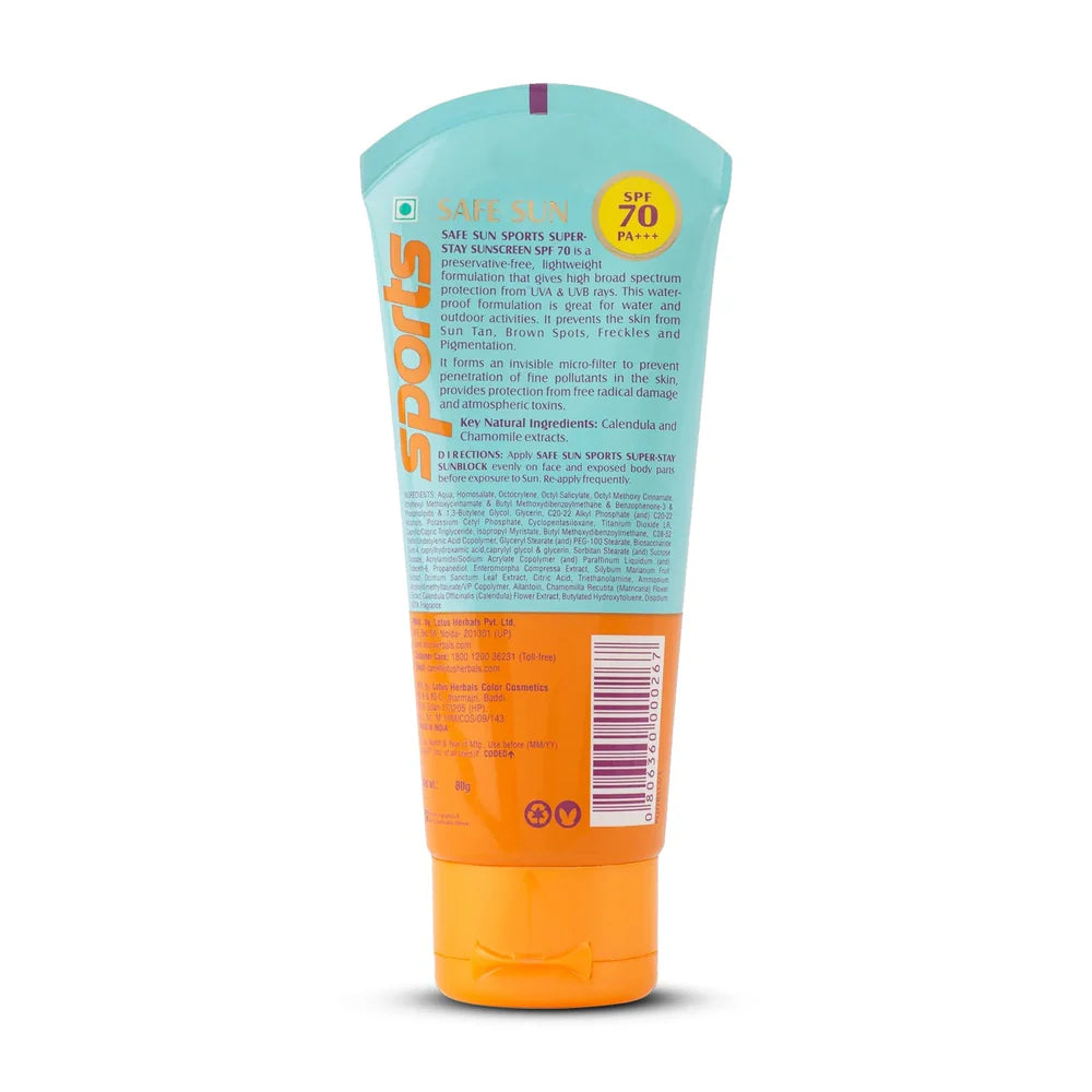 Lotus Herbals Cosmetics Safe Sun Sports Super-Stay Sunscreen SPF 70 PA+++